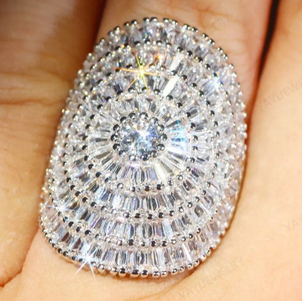 🍁🍂New 🎃21 CT 925 Silver Princess Cut Diamonds Ring - Picture 1 of 6